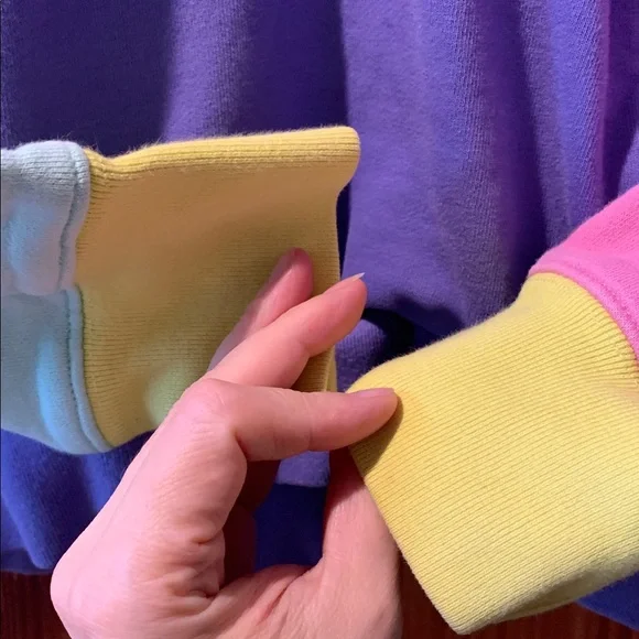 Teddy Fresh Colorblock Hoodie Sweatshirt mint, pink, violet and chartreuse szM - Picture 5 of 10